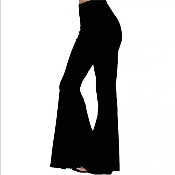 Black velvet velour wide flared bell bottom dress pants rave Xs - Picture 1 of 2